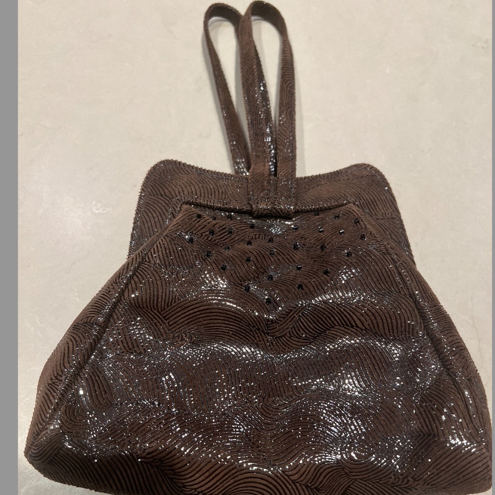 Michelle LaLonde Chocolate Brown/Beaded Leather Evening Bag - Never used